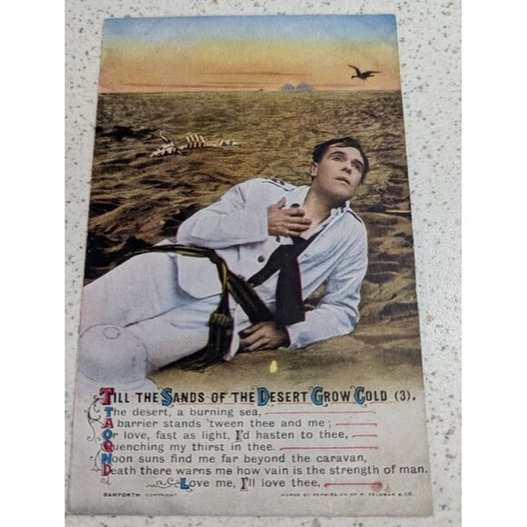 WWI Songs Military Soldier Postcards - Till the Sands of the Desert Grows Cold - Picture 4 of 9